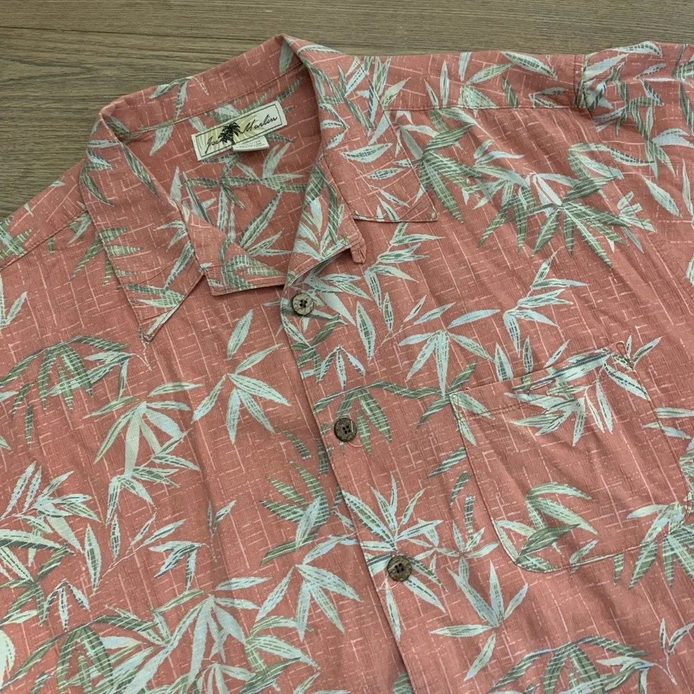 Joe Marlin Hawaiian Shirt Men's Size XL Coral Salmon Boat Beach Summer Cotton